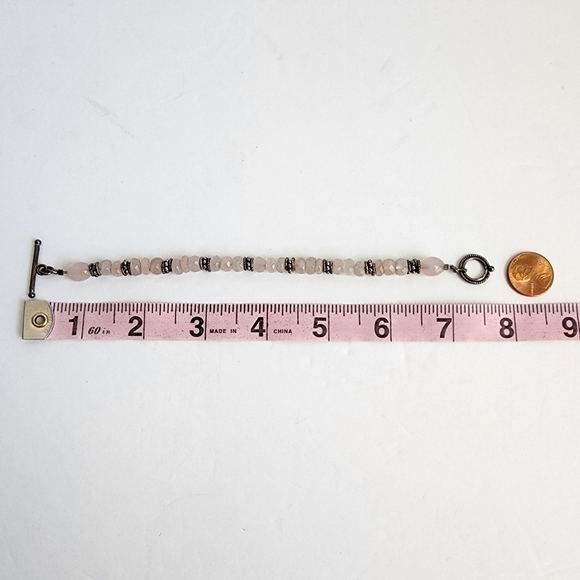 Vintage Rose Quartz Beaded Bracelet Silver Tone Feminine Dainty Barbie Pink - Picture 5 of 5